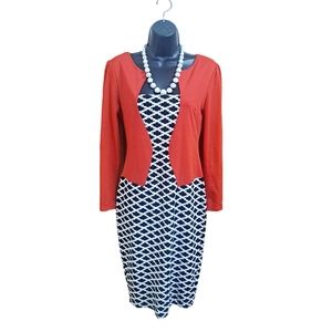 Oxiuly 1 Piece Dress Women's Size S? Measured Red Blk/Wht Versatile Office Party